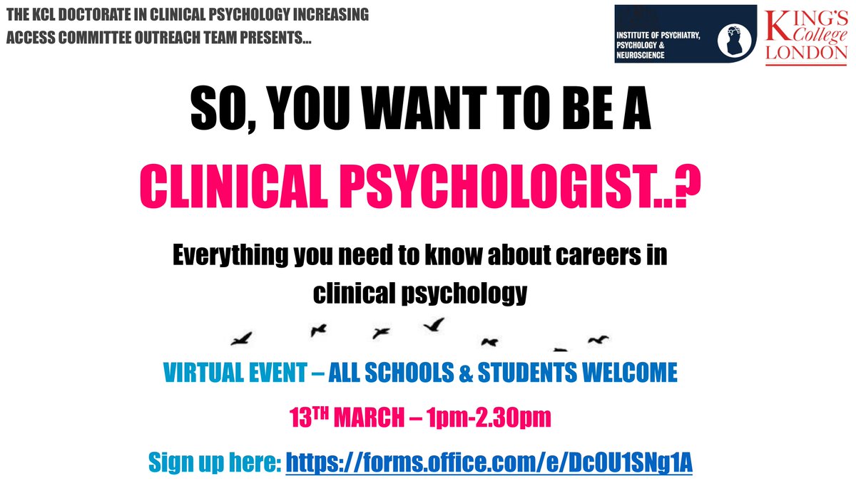 SO YOU WANT TO BE A CLINICAL PSYCHOLOGIST? Our IAC Outreach team is pleased to announce we'll be hosting an online event for school pupils to attend who want to learn more about routes into clinical psychology. It'll be held virtually on 13th March 1pm-2.30pm. Register via link