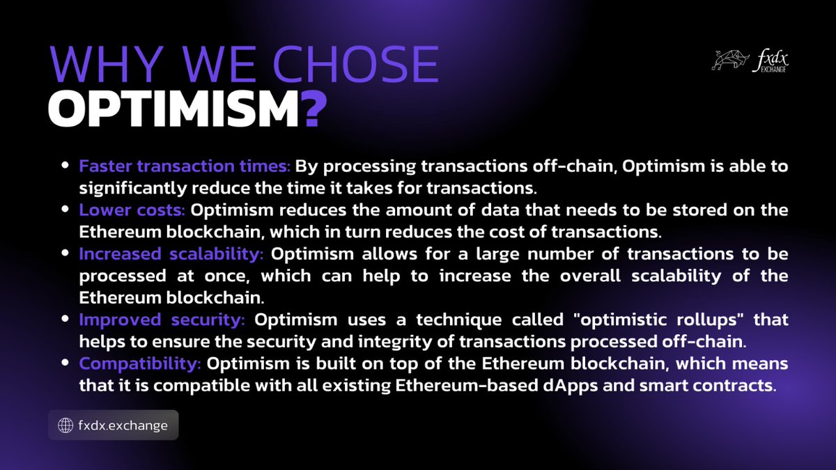 fxdxdex's tweet image. Optimism is the right choice — and here&apos;s why. Backed by Ethereum&apos;s trustworthy security, here are the numerous benefits it gives you.

@optimismFND coming soon on @fxdxdex!🚀 

#fxdx #multichain #crosschain #futures