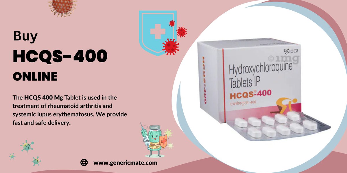 GenericMate's tweet image. #Hcqs_400
#COVID 
#COVID19 
#CovidIsNotOver 

HCQS 400 Tablet is a prescription drug, available for use as Tablet.

Buy ivermectin , Ziverdo Kit, and Hcqs available here.

Use Code "GM10" For 🎁Get 10% Off 

Order Now: genericmate.com/product/buy-iv…