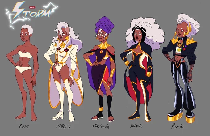 Trying to build up my character design portfolio this year and assigning myself "homework" to do lolThis week I'm doing a character design packet for Storm here some costume designs !(color &amp; b/w) 