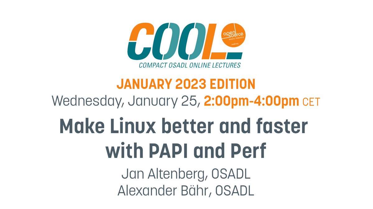 'Make Linux better and faster with PAPI and Perf'. Join us for COOL on January 25, 2023 and learn all about PAPI and Perf tools to optimize and speed up the Linux kernel.
More: osadl.org/?id=3854#c18173
Register for free access: osadl.org/COOL-Register
#opensource #realtime #linux