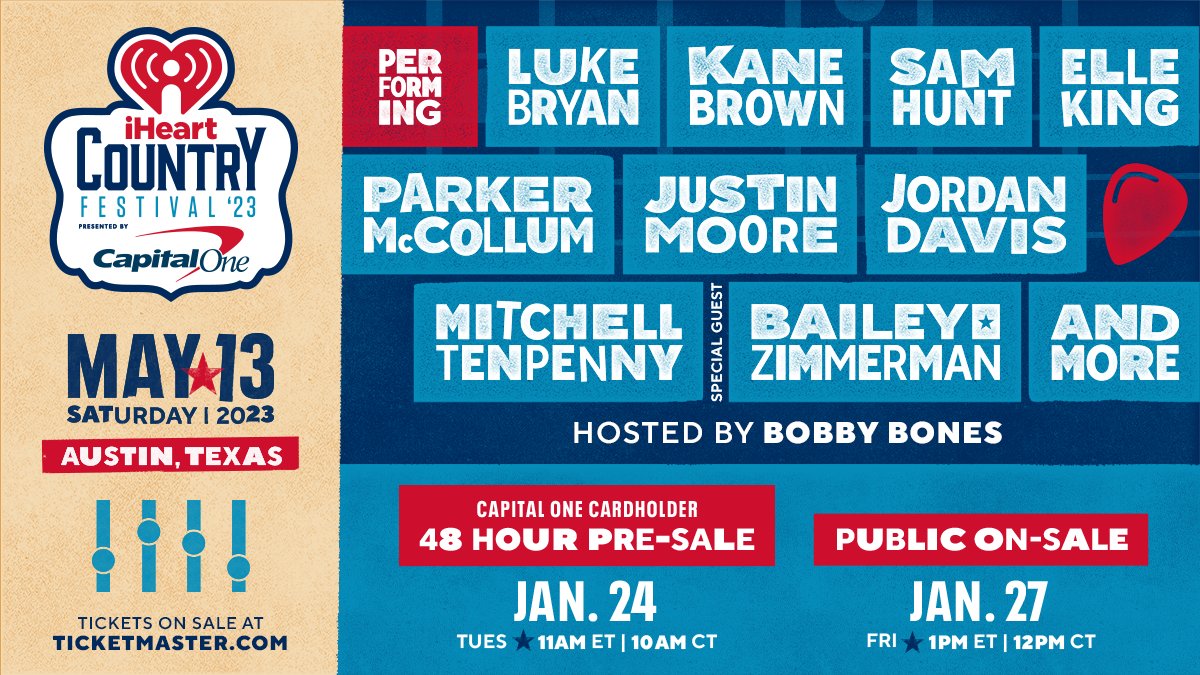 98WSIX's tweet photo. JUST ANNOUNCED! This 2023 @iHeartCountry lineup is here and it’s going to be the best event of the year! All ticket and show info at: https://t.co/jTXzEcHhAw See y’all in Austin! #iHeartCountry https://t.co/hJRqGJ0xEl