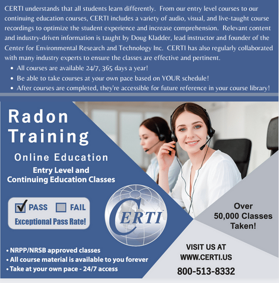 CERTI understands that all students learn differently!  Check out CERTI's course offerings!

#CERTI #radon #radontraining #radoncareers