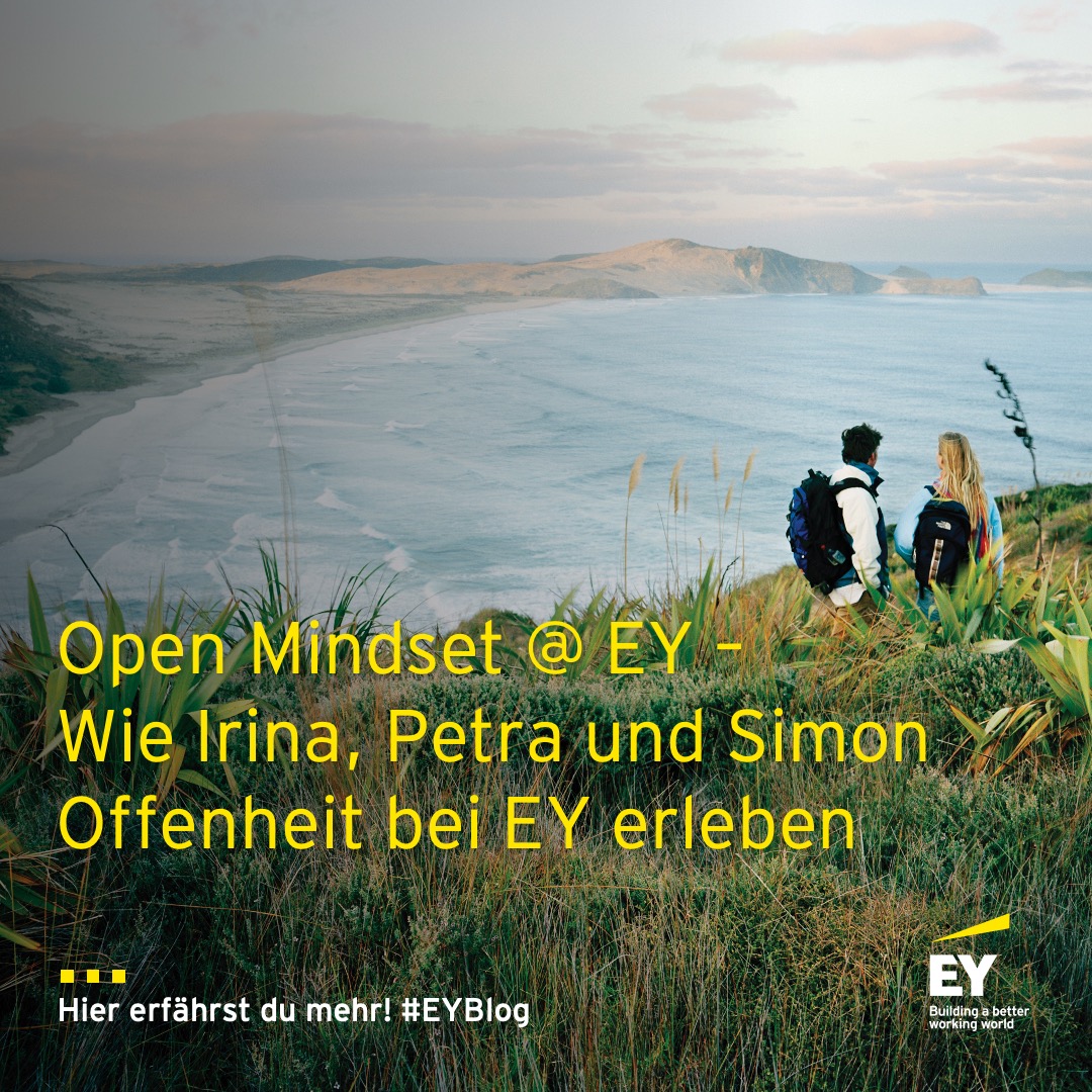EYGSACareers's tweet photo. Offenheit ist unsere Grundhaltung, Diversität und Inklusivität nehmen bei uns einen hohen Stellenwert ein. Irina, Petra und Simon geben im neuen #EYBlog Einblicke, wie sie das #OpenMindset bei EY erleben. Hier geht’s zum Blog: https://t.co/ZM5I0AoTMc https://t.co/ALVFHqCTPv