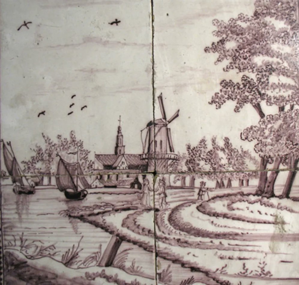DyckmanFarm's tweet photo. This object #FromOurCollection is a group of ceramic, 18th century Delft tiles. These tiles are part of a group of 6 tiles making up a Dutch pastoral scene. https://t.co/AFX5fuZFa4