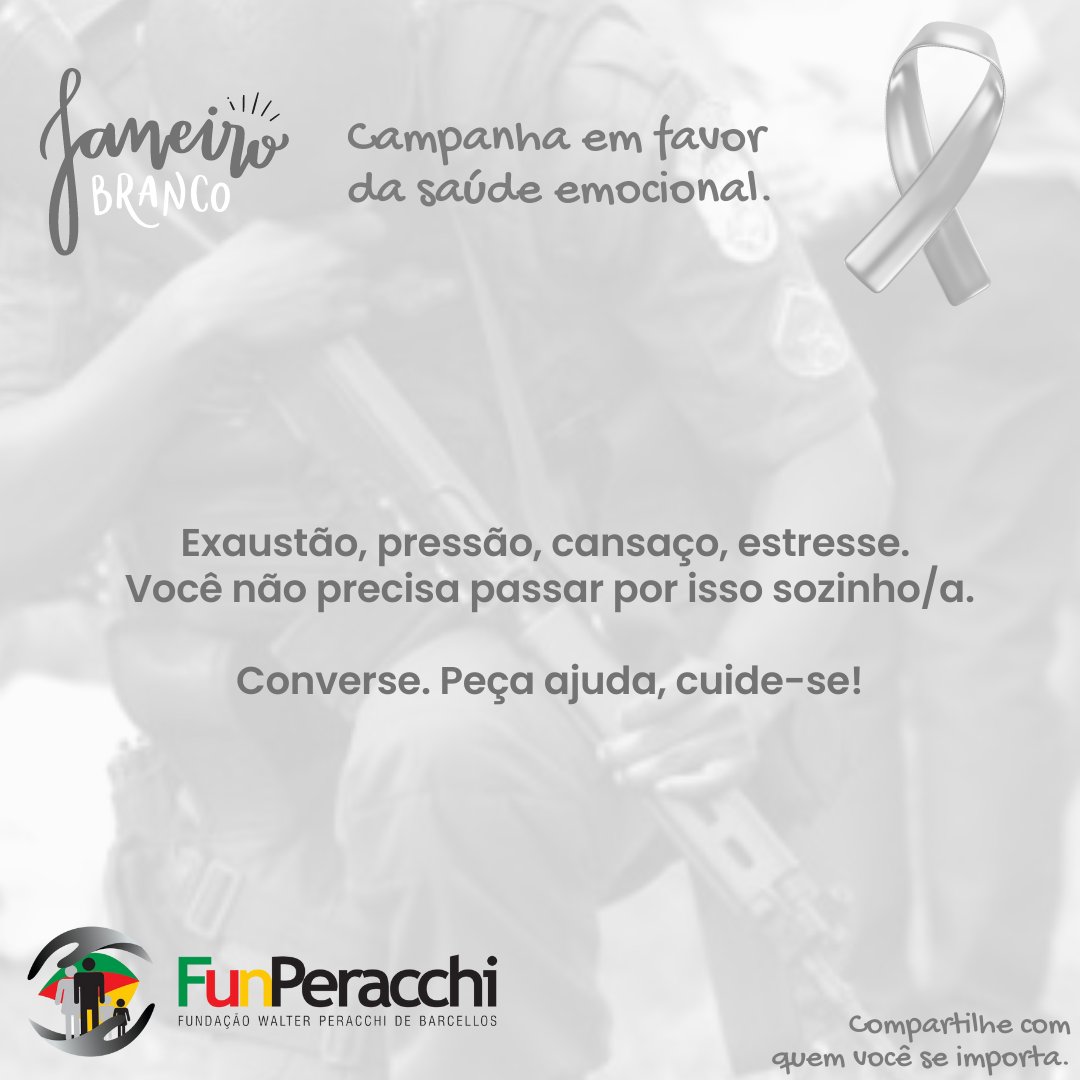 funperacchi's tweet photo. Agentes da segurança pública vivem diariamente com a pressão da profissão nas costas. Se você não passa por um bom momento, ou percebe que um colega não está bem. Converse, busque ajuda! 🤍

#Funperacchi #JaneiroBranco #SaúdeEmocional https://t.co/WMAhhJzkno