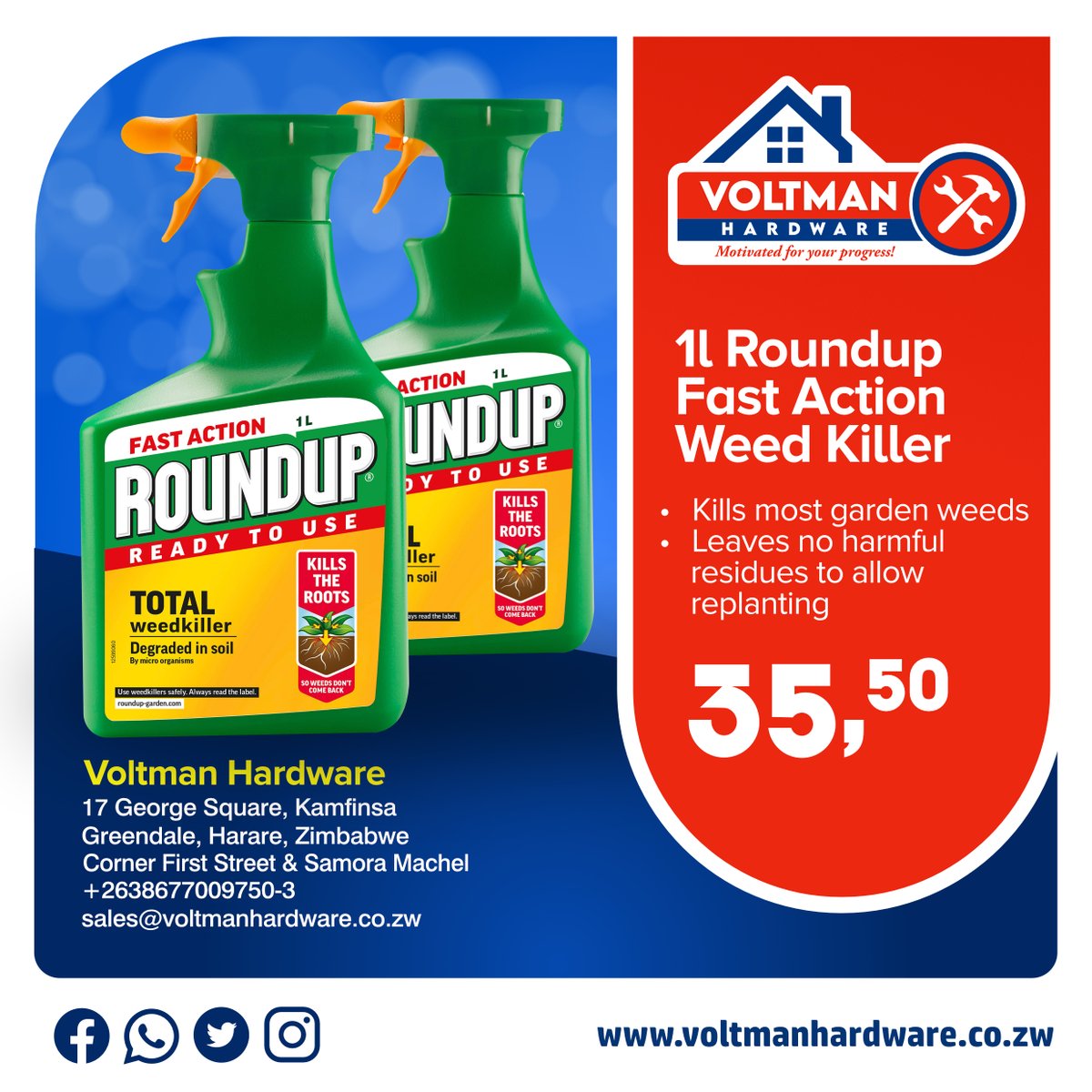 VoltmanHardware's tweet photo. Fast action ready to use weed killer that kills the weeds and roots with visible results in 1-2 days. Kills most garden weeds with a single application. Available at Voltman Hardware.
#VoltmanHardware
#DIYGiant
#Hardware https://t.co/iup05Da1Xr