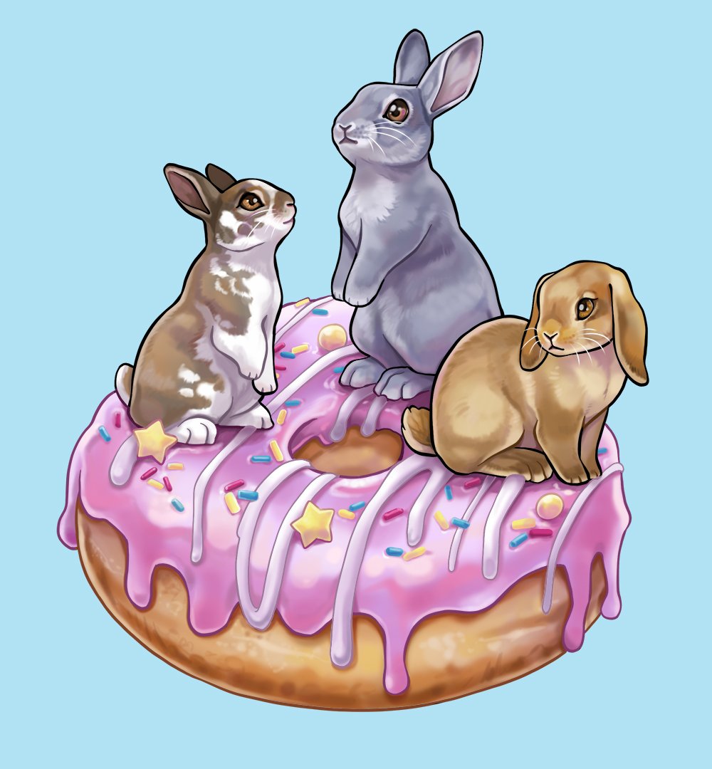 no humans food animal focus blue background doughnut rabbit simple background  illustration images