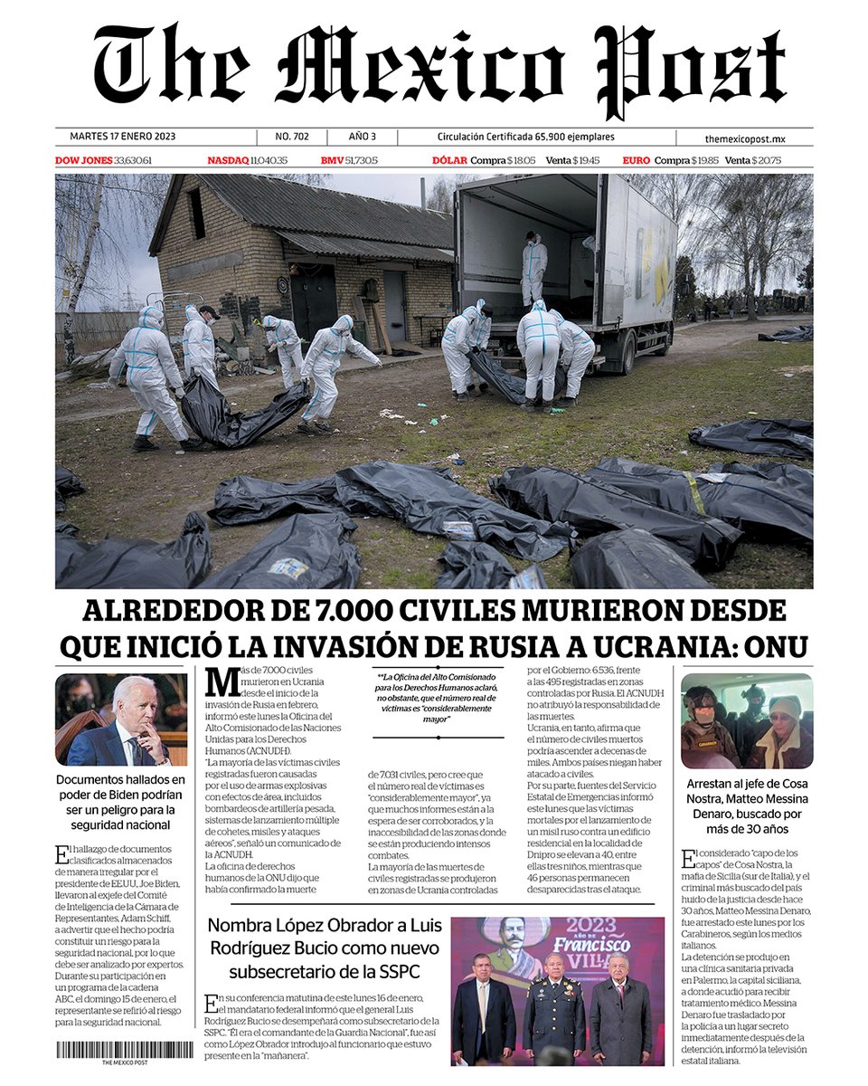MexicoPost's tweet image. #TheMexicoPost

#Portada| ALREDEDOR DE 7.000 #CIVILES MURIERON DESDE QUE INICIÓ LA #INVASIÓN DE #RUSIA A #UCRANIA: #ONU

La Oficina del #AltoComisionado para los #DDHH de las @UN aclaró que el #NúmeroReal de #víctimas es “considerablemente mayor”.
themexicopost.mx/?p=101373