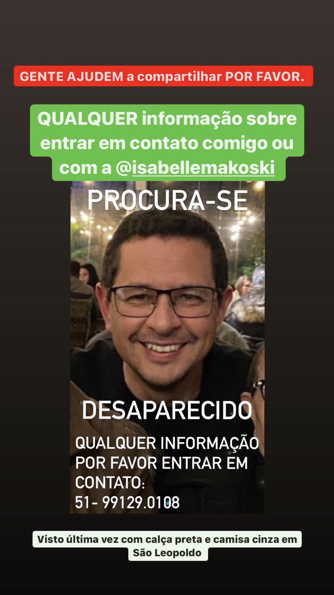 _kathsouza's tweet photo. pessoal de sapucaia, São Leopoldo, região toda vale do sinos!!! Pai de uma amiga minha desapareceu!!!!! 
A gente compartilha fofoca todo dia, peço por favor q compartilhem pra ajudar a gente encontrar ele!!!!!!!!! https://t.co/56XDJu0siF