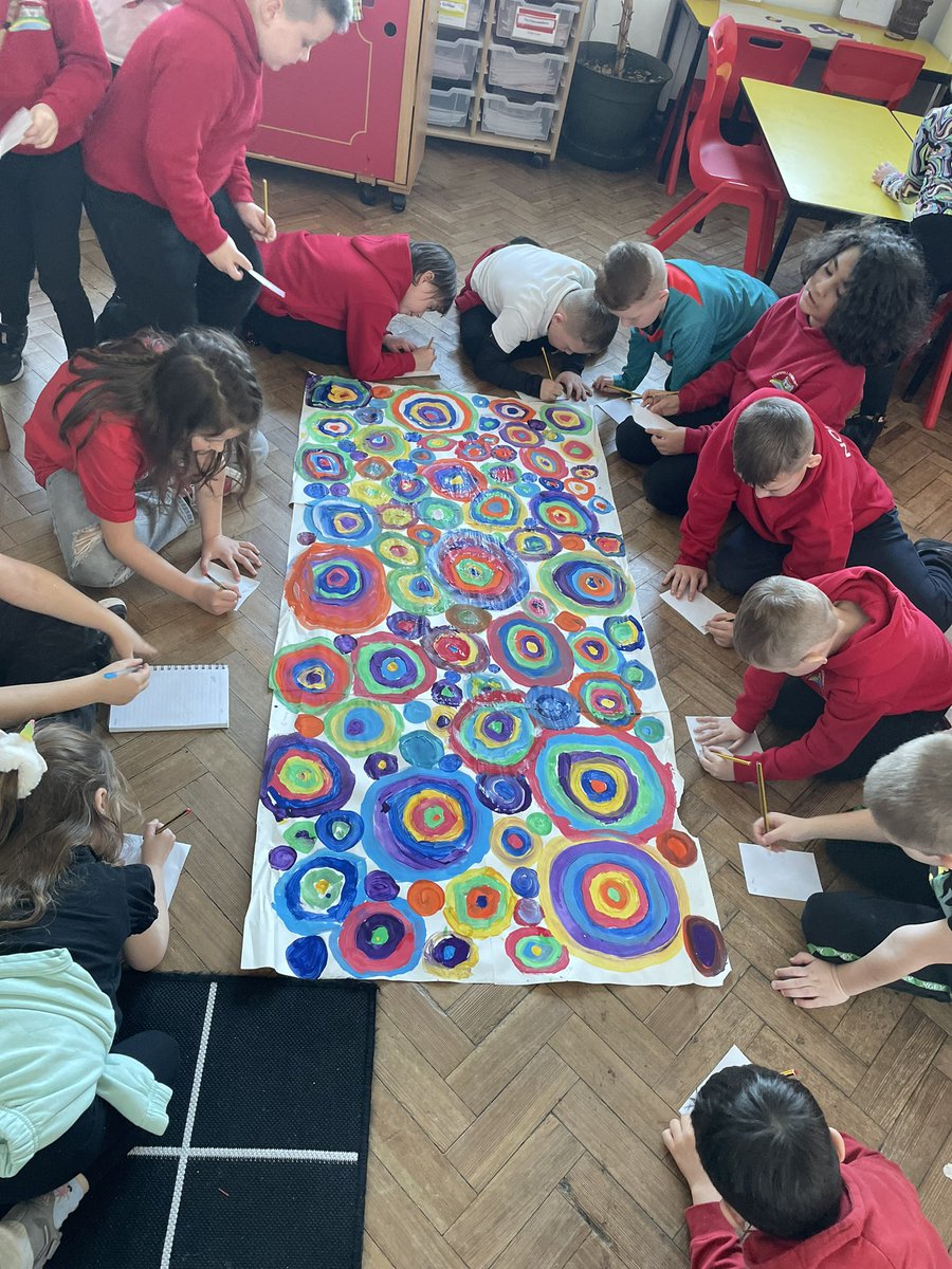 BubsyTownhill's tweet photo. Year 2 have loved starting ‘The Dot’ art project based on @peterhreynolds brilliant book! And maths too, estimating how many dots have been painted today! #THCy2 #artwork https://t.co/gqZUbmBz6a