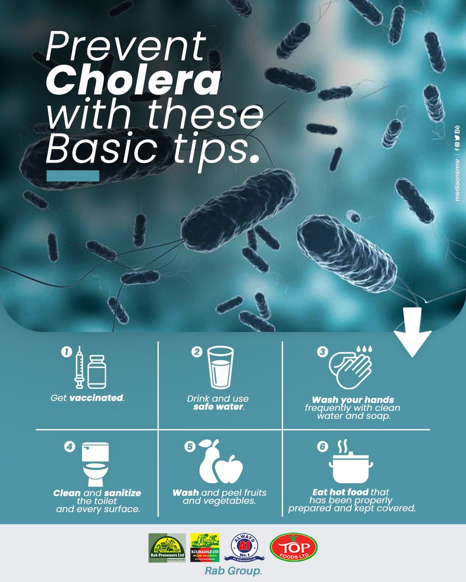 Protect yourself and your family from Cholera by following these basic tips! 

#preventingcholorea  #choleraoutbreakmalawi #RabProcessors #rabproccesors #mediaonemw #malawi #Malawi