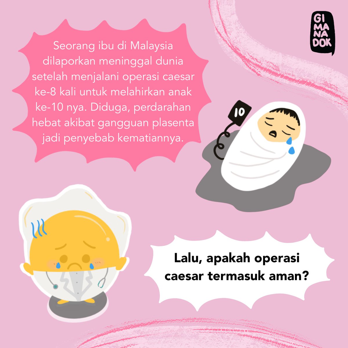 gimanadok_'s tweet photo. Halo sobat sehat twitter! Beberapa waktu lalu, sempat rame nih di tiktok, ngebahas tentang seorang ibu yang meninggal dunia setelah operasi caesar. https://t.co/3ldMAOh1Vs