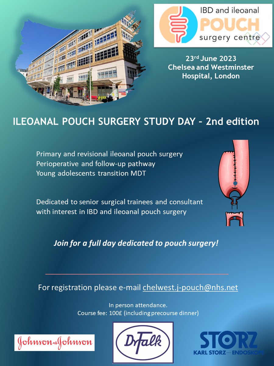 VCsurgery's tweet photo. Registrations open for our ileoanal pouch surgery study day (23/6/23) and IBD surgery wet-lab course (11/5/23).
In person attendance. E-mail us at chelwest.j-pouch@nhs.net @ACPGBI @Dukes_Club @YouSICCR @YouESCP @ColorectalDis @colo_research #colorectalsurgey #IBD #jpouch https://t.co/H3ifXBvdvJ