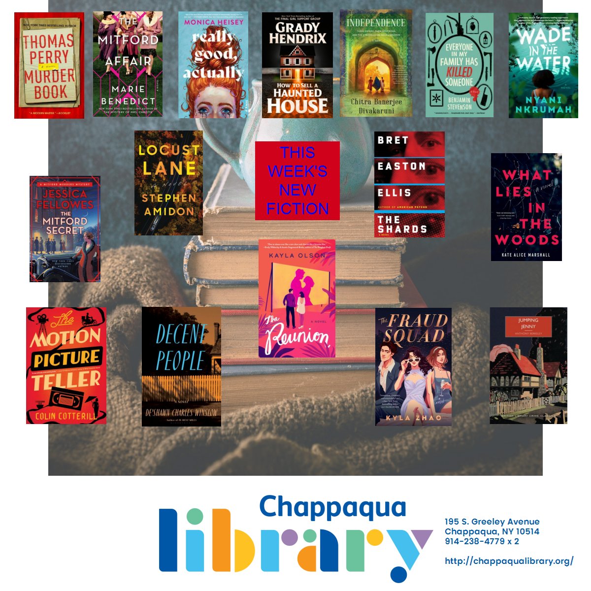 Click on LibraryAware link, then book covers, to place holds and get more info! #Chappaqua @grady_hendrix @cdivakaruni @NyaniNkrumah @TPerryauthor @BretEastonEllis @jessicafellowes @kylazhao_ @olsonkayla @monicaheisey libraryaware.com/2PXV4N