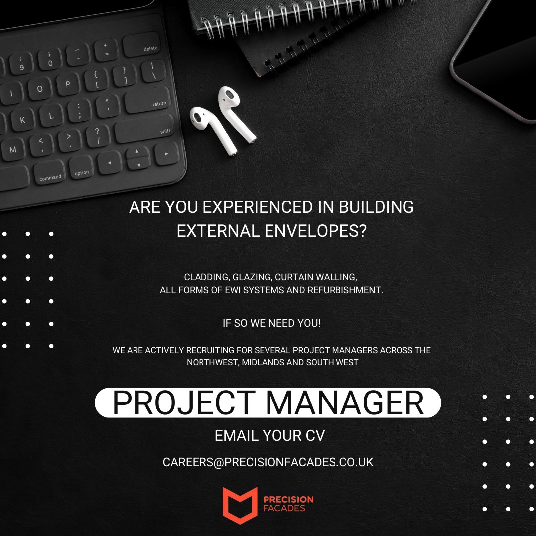 Are you experienced in building external envelopes?

If so we need you!

Contact Amy Sweetman directly or email your CV to 📧careers@precisionfacades.co.uk

#projectmanagement #caldding #projectmanagercareers #buildingenvelopes #jobsearch #pmjobsearch #careers #buildingcareers