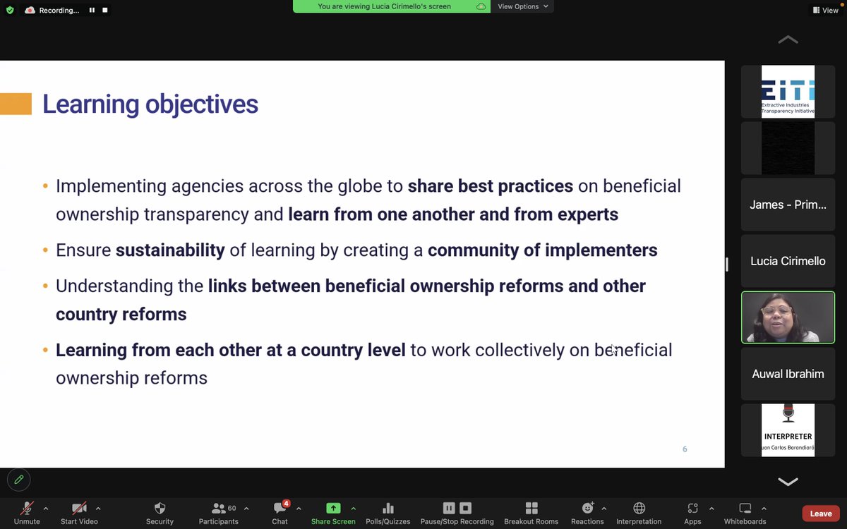 OpenOwnership's tweet photo. Happening now: #OpeningExtractives first global peer-learning exchange.

@Gay_Ordenes &amp; @_LouiseRP are presenting on the objectives of @EITIorg's requirement 2.5 on #BeneficialOwnership.

💡More on the programme: https://t.co/5Lktm9rGXd

#transparency #GoodGovernance #extractives https://t.co/JkYymsHbnx