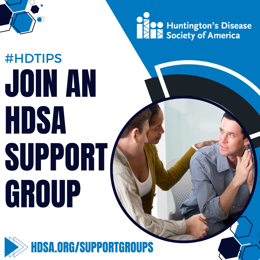 HDSA's tweet photo. #HDTips: HDSA Support Groups
HDSA Support Groups are FREE for individuals, their loved ones, and families impacted by #HuntingtonsDisease.
Find an HDSA Support Group Today at https://t.co/8PyKbnE55j.
#LetsTalkAboutHD #HDSAFamily #TuesdayTip #supportgroups https://t.co/Skqdco4c5k