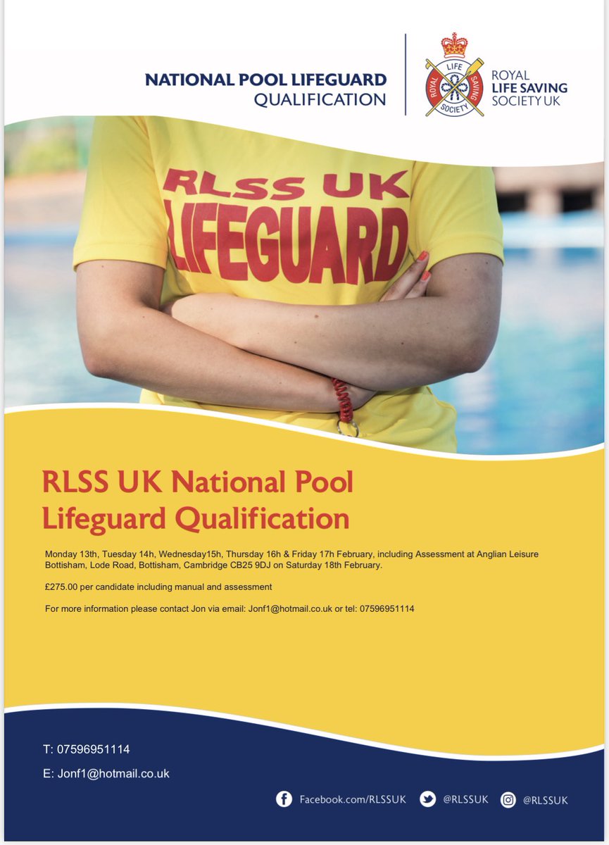 BVCSportsCentre's tweet photo. ๐ LIFEGUARD COURSE ๐
๐ February Half term ๐
๐ 13th - 17th Feb ๐
๐ 18th Feb Assessment ๐
#lifeguardcourse #rlss #nplq #nplqcourse #lifeguard #careers #qualifications #leisure #leisureindustry https://t.co/B66gwqkMtb