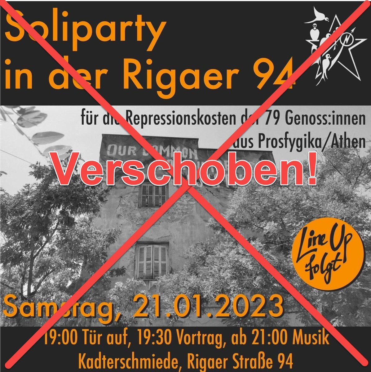 ⚠️ VERSCHOBEN! ⚠️ 

🔥 Soliparty in der Rigaer 94!🔥

#b2101 #prosfigika