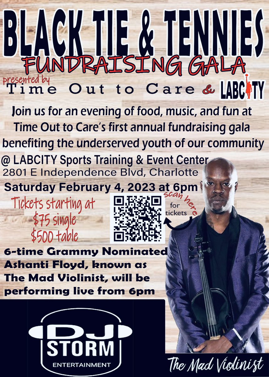 Join us at our Fundraising Gala on Feb 4. It’s a formal Black tie and Tennies event. Celebrating the grand opening of the new LABCITY ARENA &amp; SPORTS PERFORMANCE CENTER. Event proceeds benefit our non-profit @timeouttocare . Special guest performance <a href="/TheMadViolinist/">Ashanti Floyd</a>