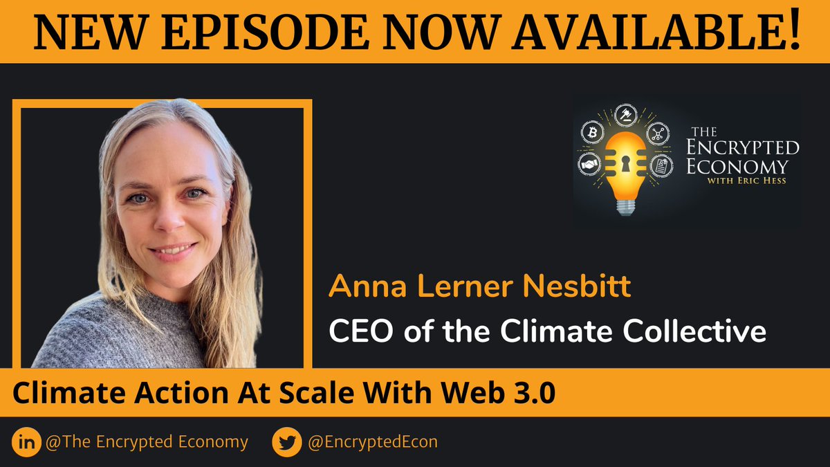 NEW EPISODE NOW AVAILABLE!

This week's special guest: <a href="/annalerner/">Anna Lerner</a>, CEO <a href="/clim8collective/">Climate Collective</a> joins us to discuss...

CLIMAGE ACTION AT SCALE WITH WEB 3.0

Tune in on your favorite #podcast app!

lnkd.in/eFkpZQgB

#Web3 #Blockchain #CarbonCredits #CarbonOffsets #CarbonMarkets