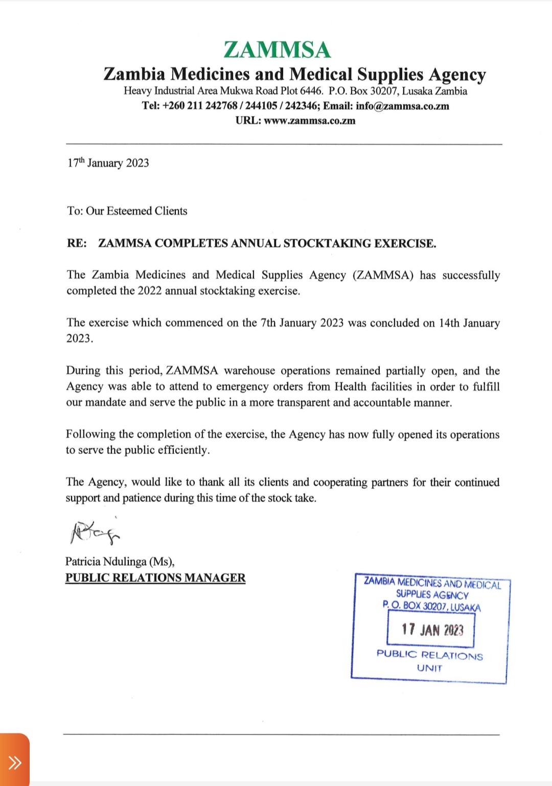 Zambia Medicines and Medical Supplies Agency (StoresZambia) / Twitter