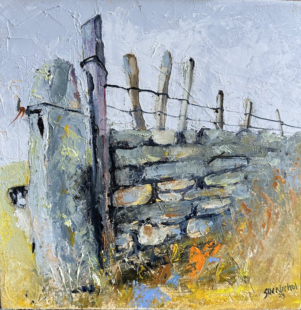 staithesartist's tweet image. #WIP #gatepost #drystonewall #Swaledale #Yorkshire #oils #pigmentsticks #landscape 12x12” #series