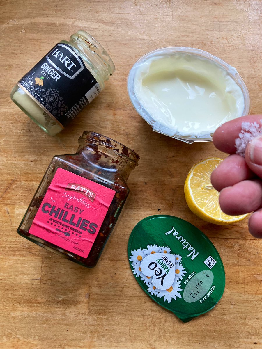 ChefSalisbury's tweet photo. Afternoon. Been busy, hence lack of posts. 

Need to tart something up? Leftovers or a throw together meal of bits? 

Make a little sauce/dip. Here yoghurt, salt, ginger paste, chillies and lemon. 

Fabulous, if I do say so myself. 

#privatechef
#performancechef
#eliteathlete https://t.co/ZPBAr6STKh