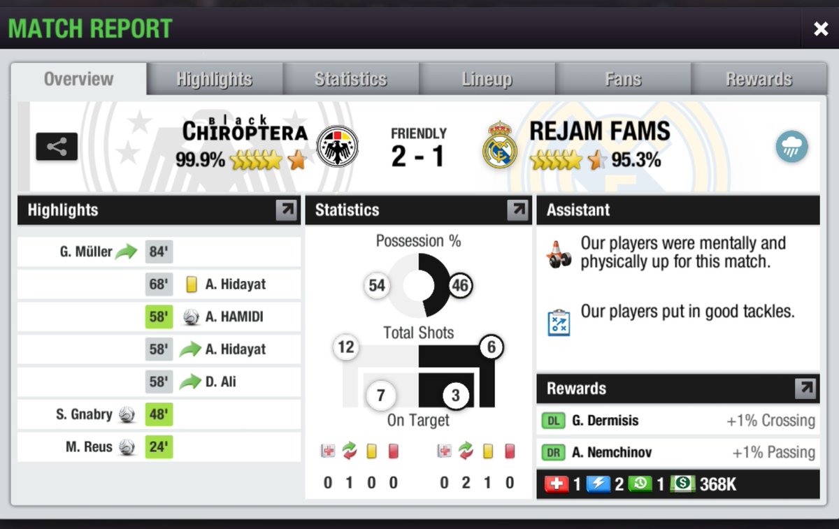 <a href="/LTEILeagueCup/">LTEI League Cup #LLC24</a> seri 10
Babak 1 

⚔️ <a href="/REJAM_TE/">Syakir</a>
🏟️ Satria Iduna Park
⚽ 2-1

"Kita menang beruntung karena laga di kandang" ⚫🦇
#lteicup10
#TopEleven
#purwokerto