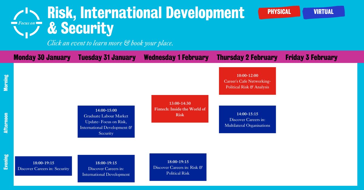 KingsCareers's tweet photo. Bookings are now open for our Focus on Risk, International Development &amp; Security week! Click here to book your place: https://t.co/wBFHQIug7T https://t.co/N9QS8OLxz0