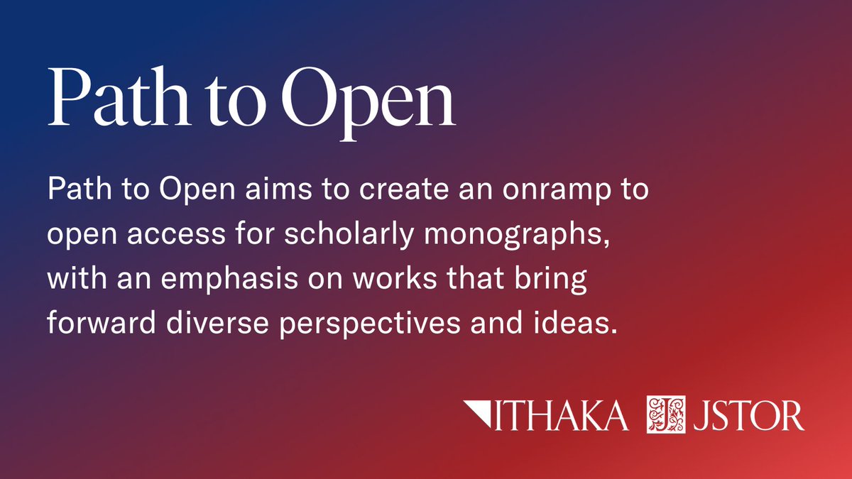 1/ 📢 Hot off the presses! We're pleased to announce a significant new #OpenAccess pilot called Path to Open for thousands of #universitypress monographs through @JSTOR, with support from @ACLS1919, @UofMPress, @UNC_Press: about.jstor.org/news/jstor-and… #PathtoOpen