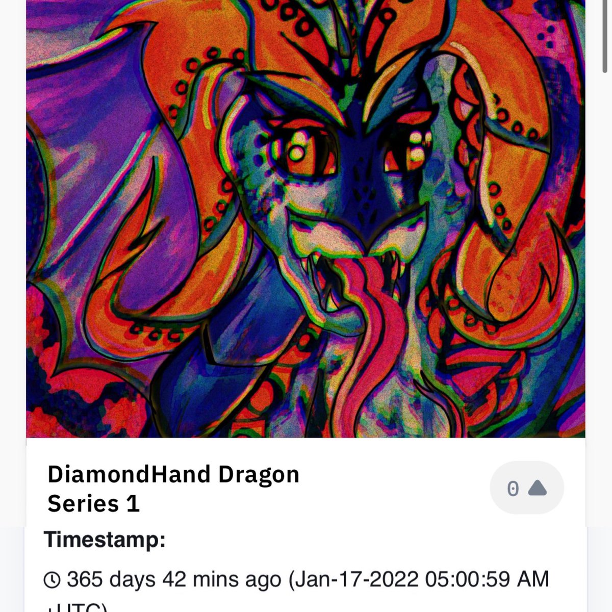ShelleyShiller's tweet photo. 1 year ago a legend was born !  #diamondhanddragon nft. Do you want some free artwork from me ? Hit the like , retweet and tag 3 friends. Make sure your following me and @DiamondHDragon ! Let’s get 100 more followers today #NFTProject #NFTCommunity #NFTGiveaway physical artwork!! https://t.co/HPIijFw3jS