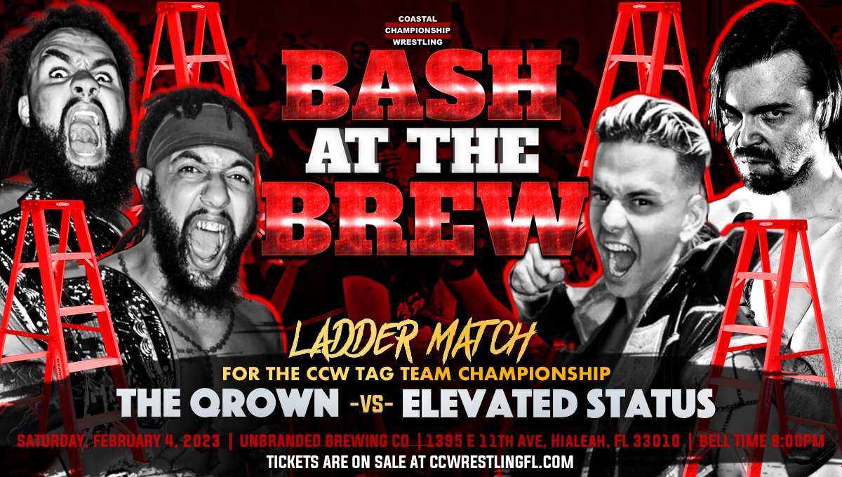 CCWAliveTV's tweet photo. #CCWBash 25 is just around the corner, and the #TagTeamTitles will be on the line! The rematch everyone has been asking for is set.
@TheQrown defend their CCW Tag Team Championship against ex-champs #ElevatedStatus in a #LadderMatch! 🪜
Tix at 🎟️ https://t.co/OWEp7QtPEd https://t.co/SQ2kaXWnyg