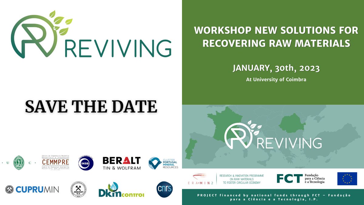 DCV_UC's tweet photo. No âmbito do projecto REVIVING, o grupo MicroEnvTec- CEMMPRE organiza um workshop sobre matérias primas na UC no dia 30 de Janeiro. O workshop inclui palestras técnicas e uma mesa redonda com a participação de industriais e investigadores de vários projetos. https://t.co/3QSTmPfEXA