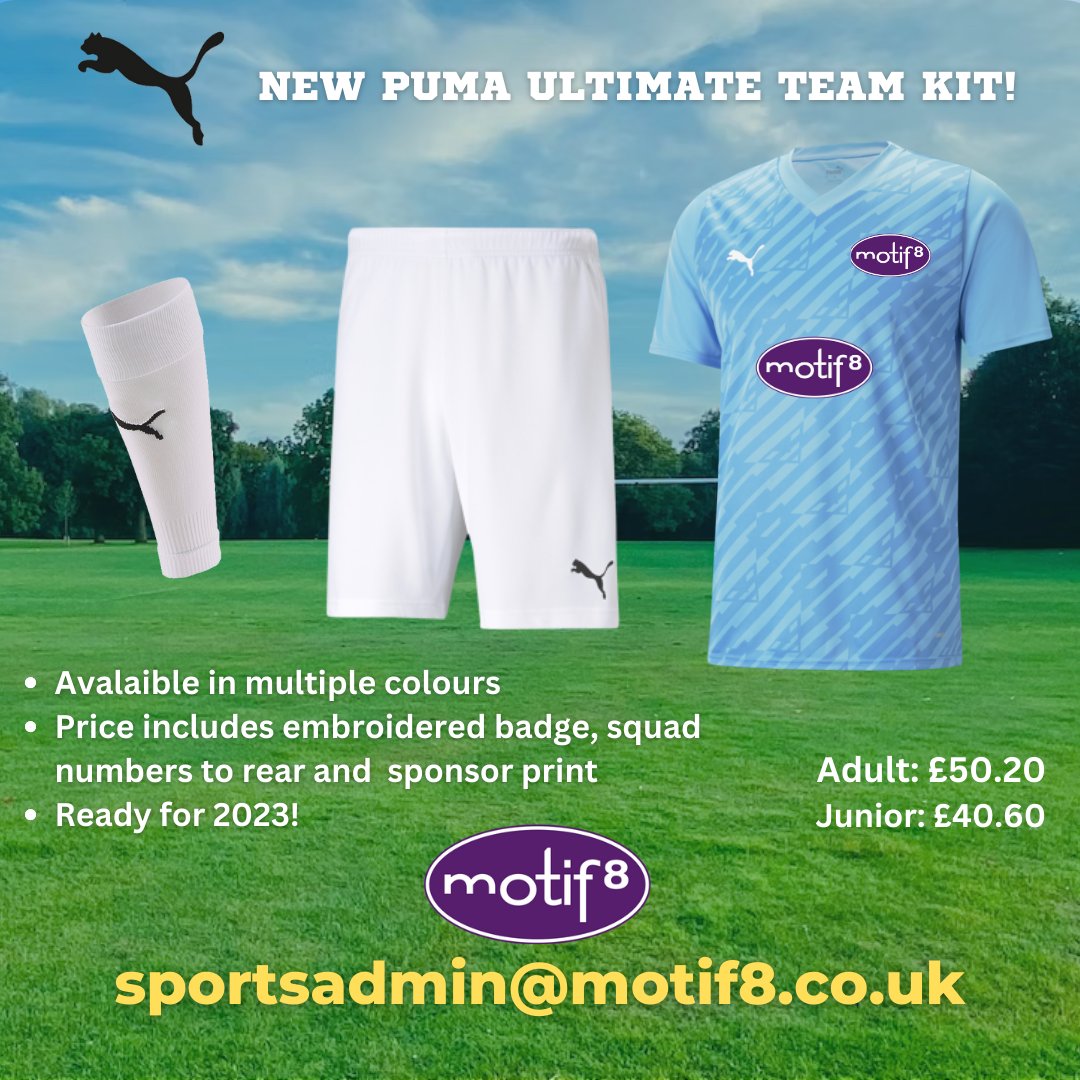Looking for a new kit for next season!?

These new Puma Ultimate Team kits are now available!

Get yours ordered now! 
sportsadmin@motif8.co.uk