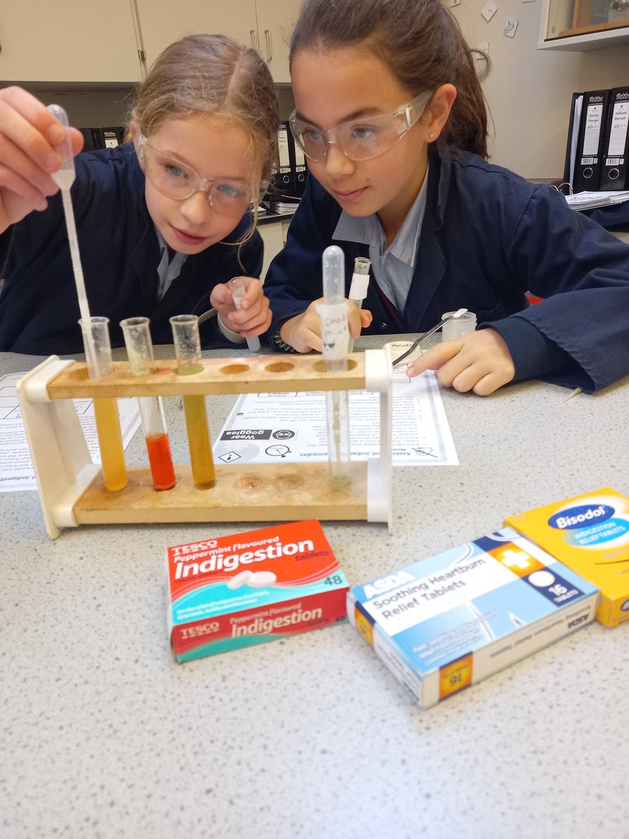 OPSScience's tweet image. Year 6 are investigating some real world science and designing their own experiment to test the strength of some well known antacids. Lots of interesting colours of the pH scale on show and lots of good discussion about accuracy! @OPS_OratoryPrep #STEMeducation