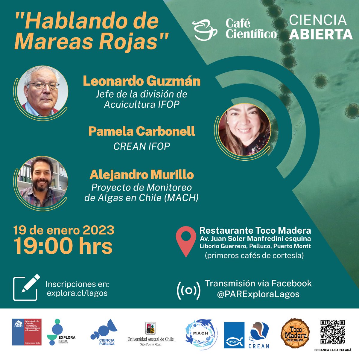 MACH_Noticias's tweet photo. Este jueves 19 de enero, conversaremos sobre Floraciones Algales Nocivas (FAN) o Mareas Rojas. Siguenos precensialmente o vía Streaming! @ifop_periodista @crean_ifop @UFrontera @Ufromedios @bioren_ufro @PARLosLagos @SubpescaCL @sernapesca @min_ciencia @ministeriosalud https://t.co/KKhf4VMokm
