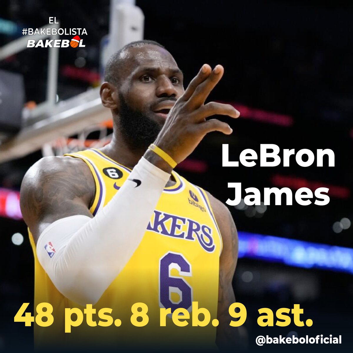 bakeboloficial's tweet photo. Bueno, ya no sabemos que decir.
38 años y miren como pone los numeros.
LeBron James el #Bakebolista de la noche. 48 pts. 8 reb. 9 ast.
#Baloncesto #NBA #basketball #LakersWin #bakebol #LeBronJames https://t.co/D2mD0Qz6jG