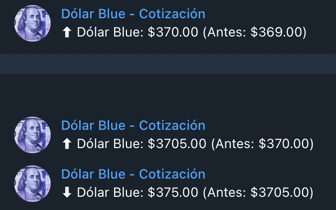 PCopelmayer's tweet photo. Casi me da un infarto el bot del dólar blue. https://t.co/8EiiwqUVVK