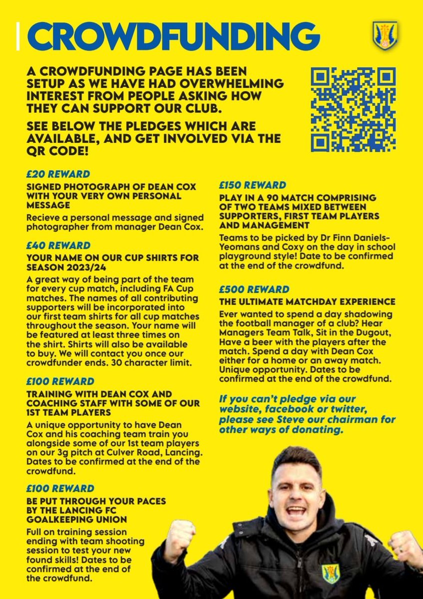Pledge to help with some cool rewards.
Thank you.
crowdfunder.co.uk/p/lancing-fc-2…