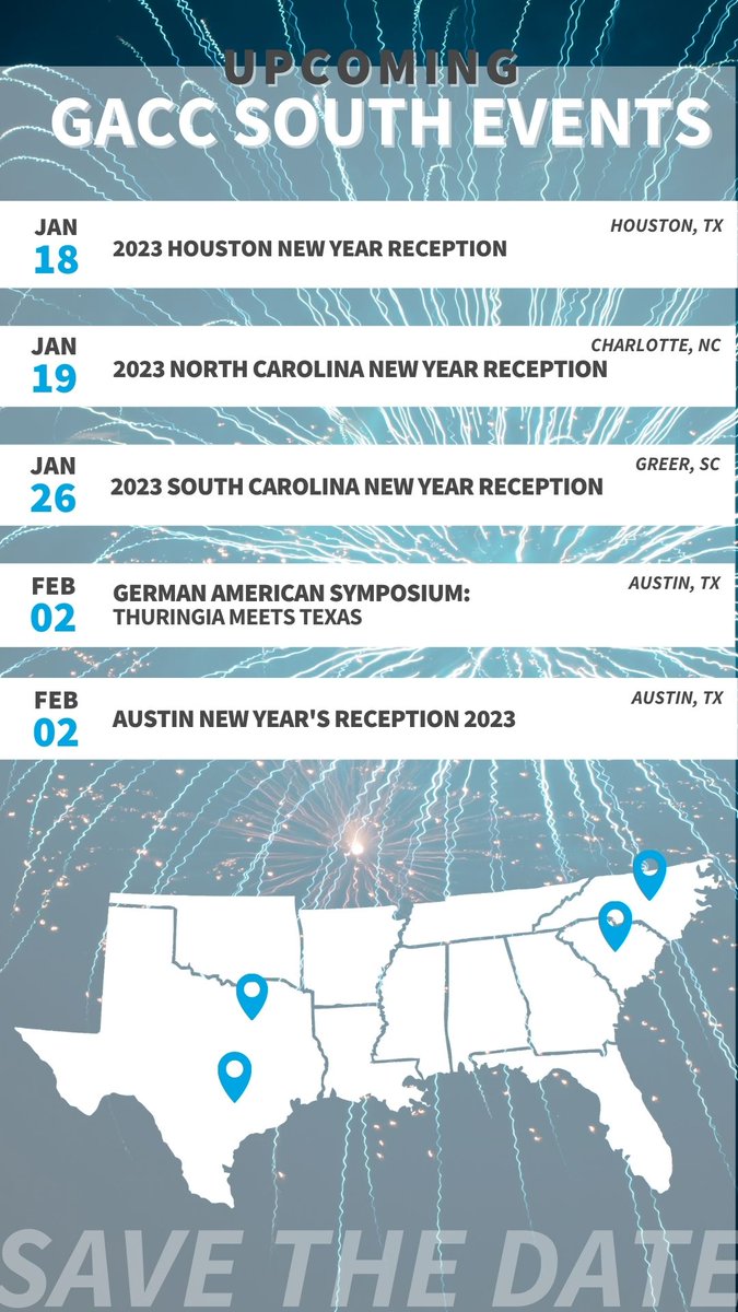 We are kicking of this week with our New Year's Receptions and don't miss out to join us for our symposium discussing technology and innovation in Texas and Thuringia!

Jan 18
Houston New Year Reception
🎫 bit.ly/3jiMeeo  

Jan 19
North Carolina New Year Reception
🎫 ...