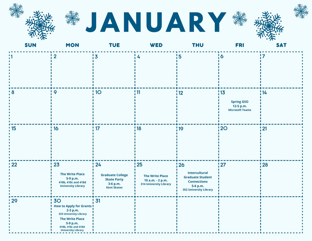 Check out some of the events we have in store for you this January! To register for them, please use this link: tinyurl.com/yc6pnrjp. #GraduateCollege #GraduateSchool #GraduateStudies #KSU #GraduateStudents #MastersStudents #MastersDegree #PhD #Kent #Ohio #KentState