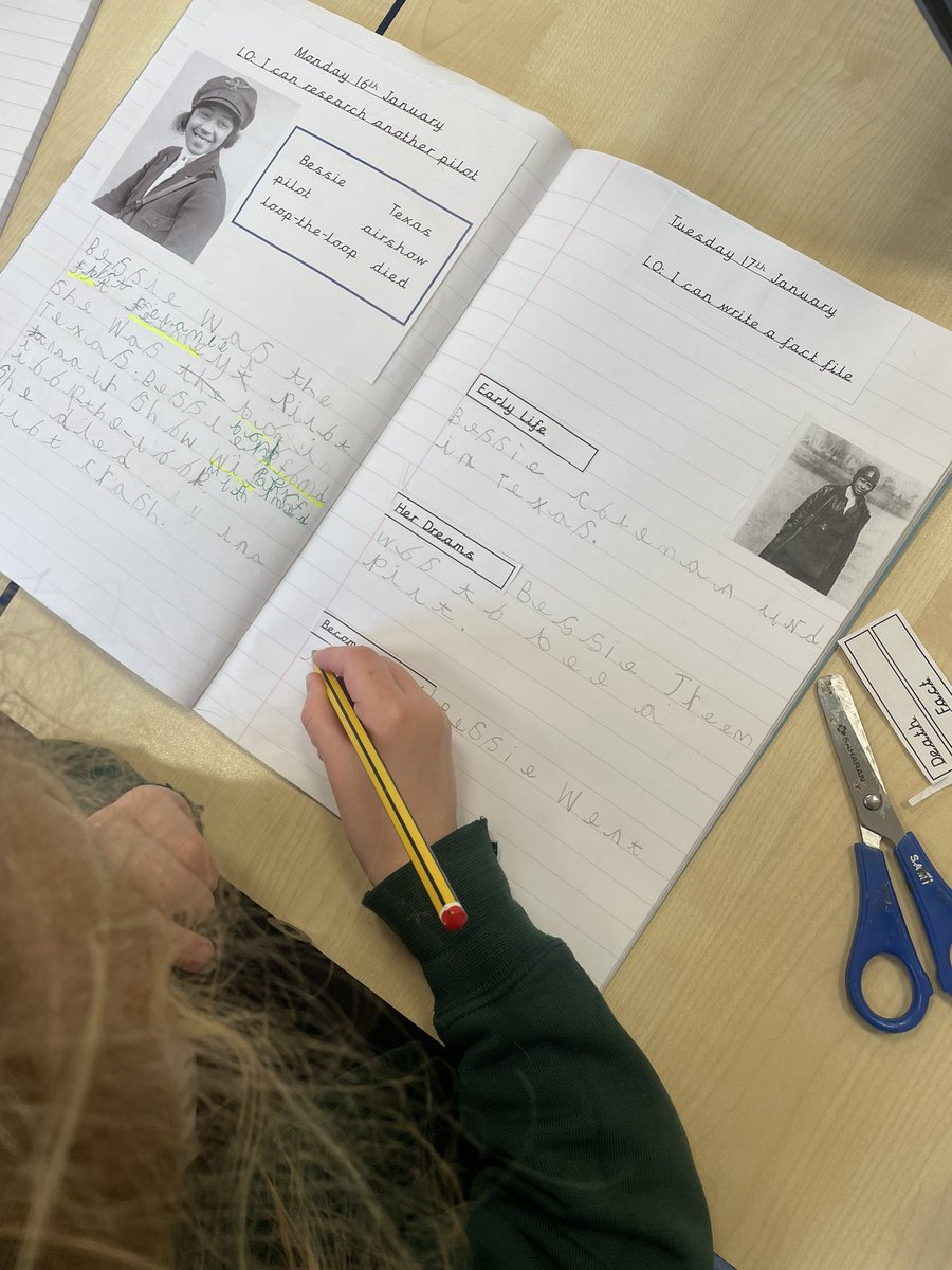 carolyashworth's tweet photo. We have been working so hard in History this afternoon to write fact files about Bessie Coleman #History #crosscurricularwriting @EPSElton @EltonExplorers https://t.co/A12gRCfgg1