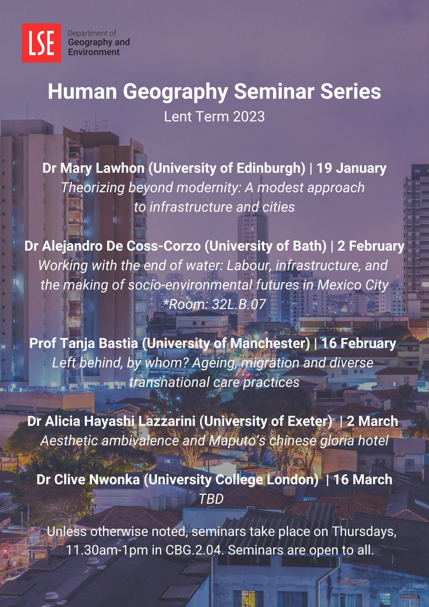 Our Human Geography Seminar Series returns on Thursday with @drmarylawhon (University of Edinburgh). See the full Lent Term schedule 👉 bit.ly/3Xl2vOU