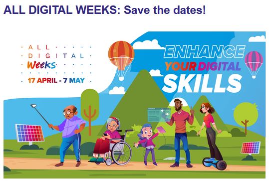 DigiSkillsMap's tweet photo. 📢🗓️Save the dates! @AllDigitalEU announced the dates of the ALL DIGITAL weeks of 2023!

The topic will be: ''Enhance your digital skills'' to support the European Year of Skills. The campaign will take place from 17 April to 7 May 2023.
Read more in here: https://t.co/GGtBcby72S https://t.co/dd8W97sy8F