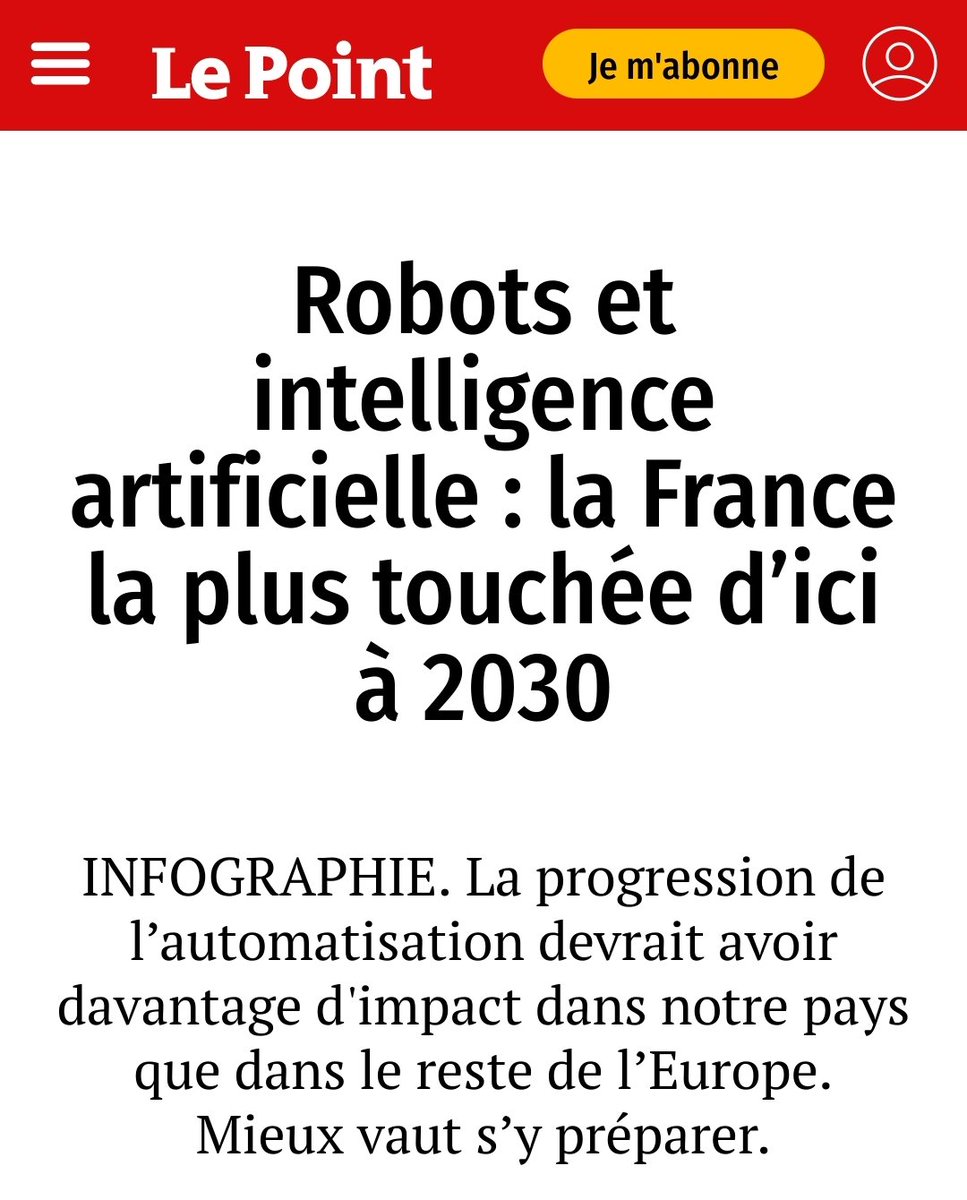 toof_chris's tweet photo. LE POINT: 
Robots et intelligence artificielle : la France la plus touchée d’ici à 2030.

Bref: la manif du jeudi 19 janvier sera juste un échauffement avant le grand combat pour un nouveau contrat social entre les citoyens et les detenteurs du capital !

https://t.co/1KasfoAa5F https://t.co/866gERtBYN