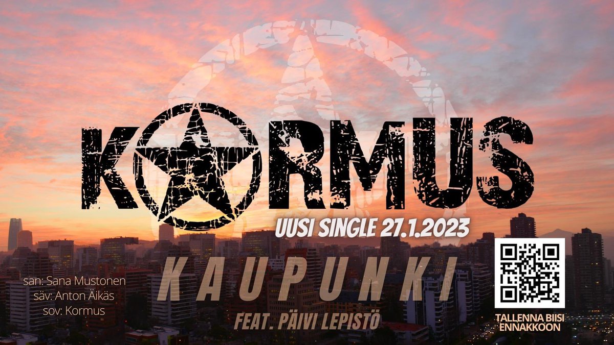kormusband's tweet photo. Uusi single KAUPUNKI feat. Päivi Lepistö.
Ennakkotallenna biisi soittolistoillesi tästä: https://t.co/LYlLy5o1Xm (Linkki löytyy biosta) 

Julkaistaan pe 27.1.2023.
SAA JAKAA! KORMUS KIITTÄÄ!

#kaupunki #kormus #päivilepistö #suomirock #tampere #2023 https://t.co/T5qf7fewfg