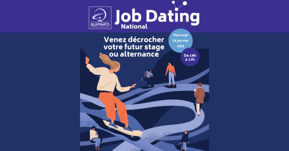 SUPINFO's tweet photo. 2e édition de notre JOB Dating demain, mercredi 18 janvier !

Plus de 50 entreprises sont attendues.

#supinfo #experts #metiers #informatique https://t.co/0EuHl39eMA