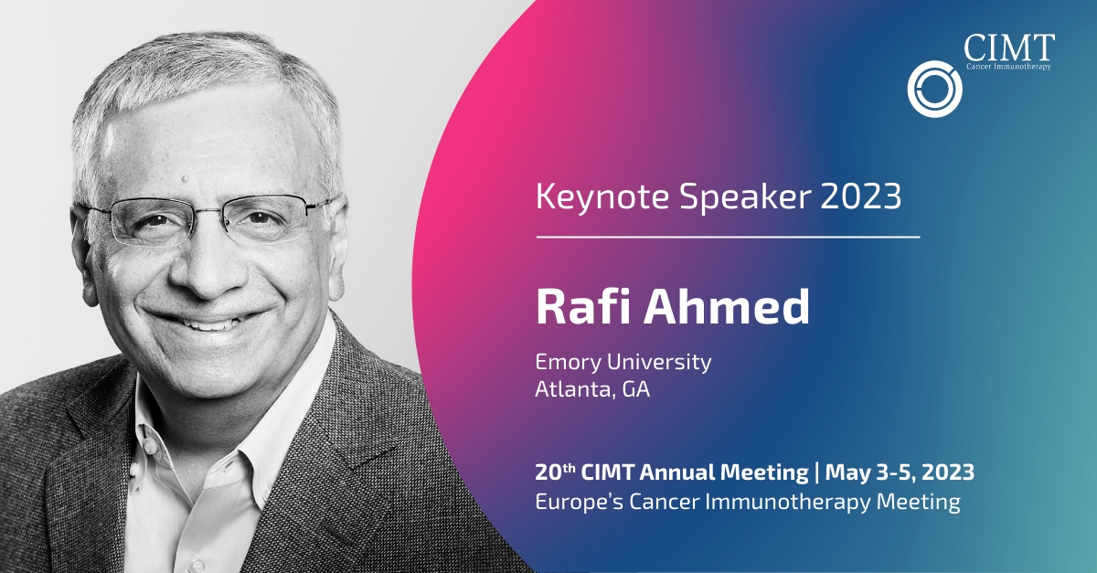 Excited that Rafi Ahmed <a href="/EmoryVaccineCtr/">Emory Vaccine Center</a> will deliver the keynote lecture of #CIMT2023 in Mainz, Germany: #Tcell lifestyle during chronic infection and #cancer and its implications on #cancerimmunotherapy. Registration and abstract submission are open. meeting.cimt.eu